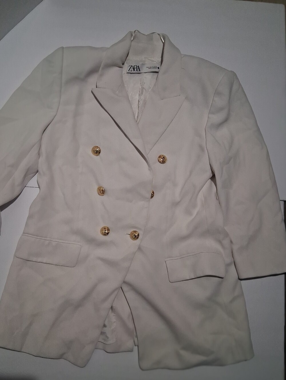 ZARA Cream Double-Breasted Blazer Jacket